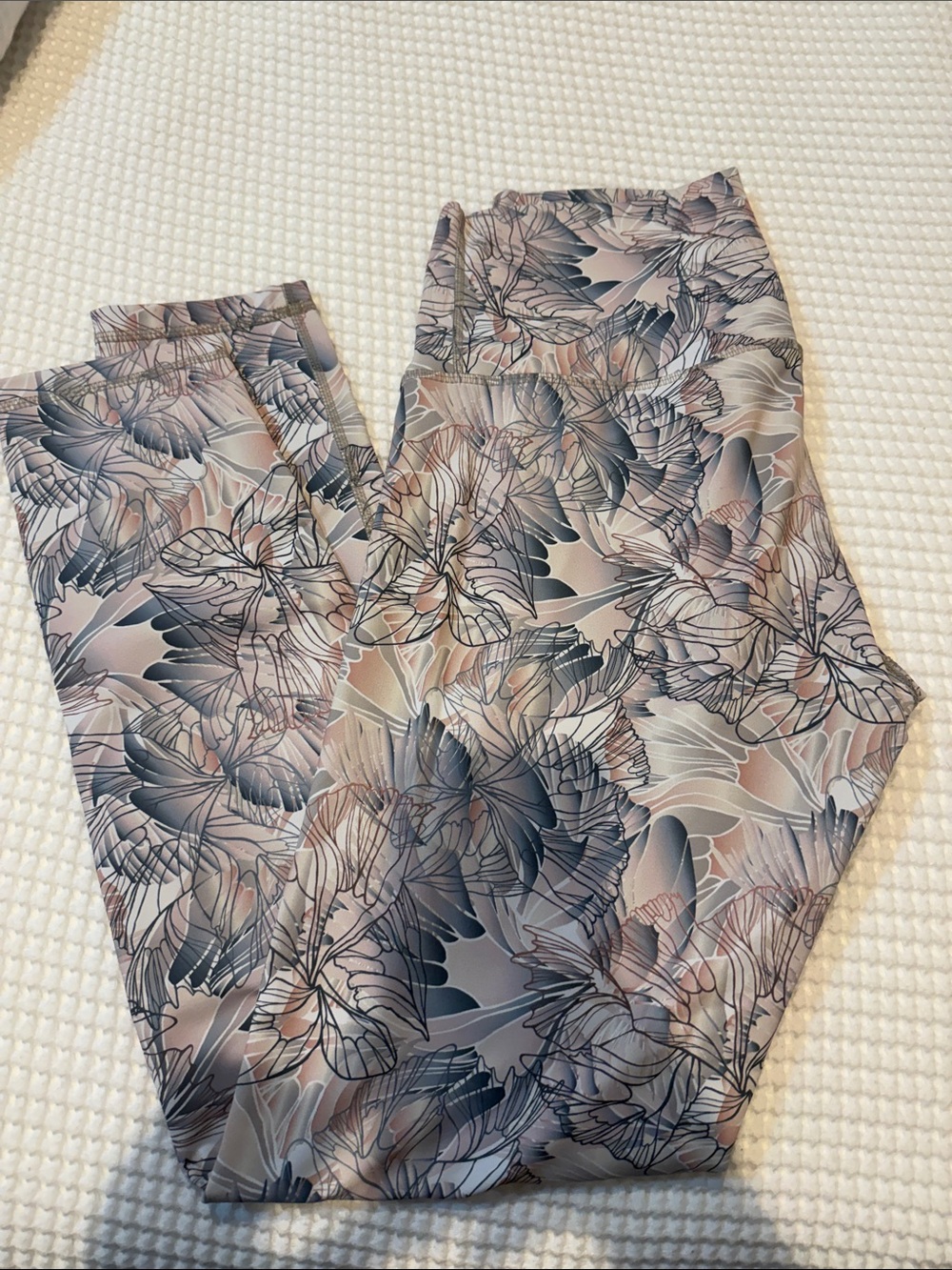 DYI Floral Print High-Waist Leggings - Pink & Gray